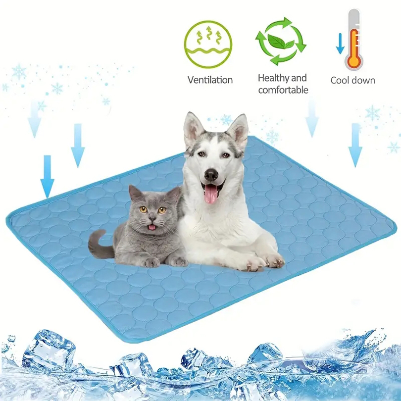 Ice-Silk Pet Cooling Mat — pressure-activated cooling pad for dogs and cats, blue, available in multiple sizes