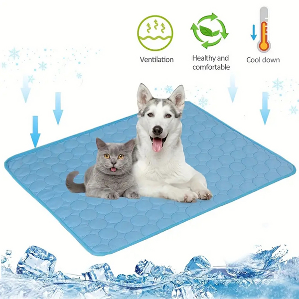 Ice-Silk Pet Cooling Mat — pressure-activated cooling pad for dogs and cats, blue, available in multiple sizes
